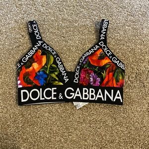 Dolce & Gabbana Meadow Print Satin Triangle Bra.